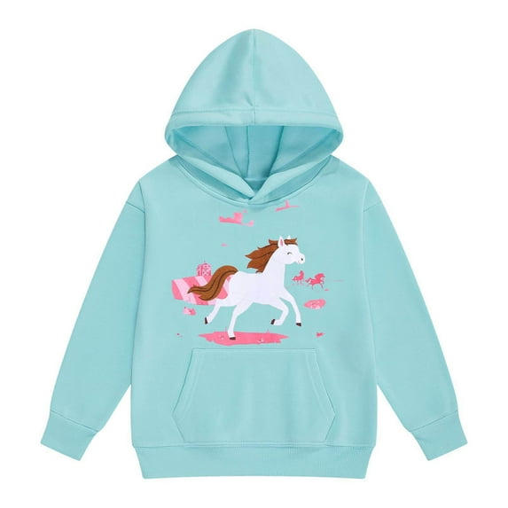 Byoo Little Girls Horse Print Hoodie Cute Cartoon Casual Hooded Sweatshirt Pullover Top