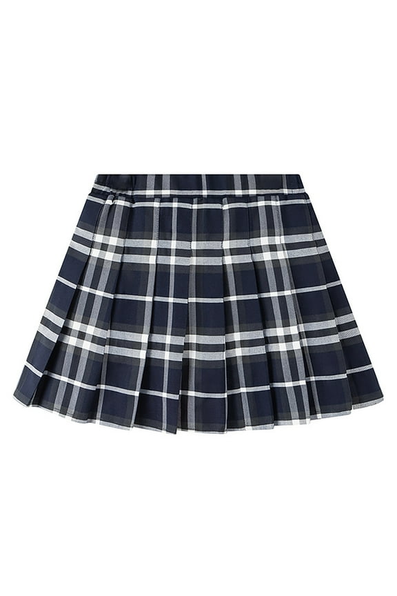 Little Girls Plaid Pleated Skirt High Waisted School Uniform A-line Pleated JK Skirt Tennis Mini Skorts Skirt White