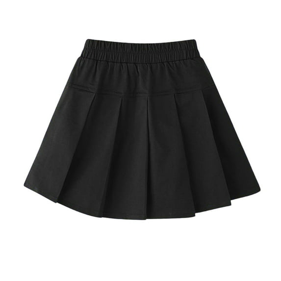 Byoo Little Girls Pleated Skirt Solid Color Elastic Waist A Line Mini Skirt School Casual Skirts for Children Black