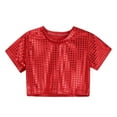 thumbnail image 1 of Byoo Little Girls Sequin Crop Top Solid Short Sleeve Round Neck Sparkly Party Performance Tee, 1 of 5