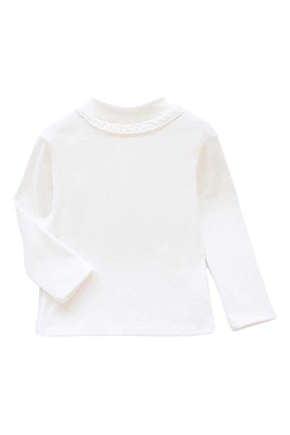 Little Girls Shirt Solid Base Full Sleeve Half Turtle Neck Ruffles Soft Tee Fall Winter Comfortable Casual Shirt