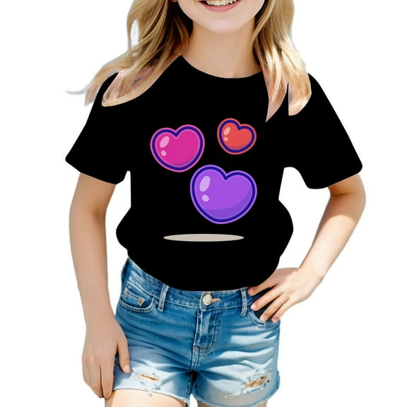 Byoo Little Girls Short Sleeve T-Shirt Hearts Print Crew Neck T Shirt Casual Soft Tshirt