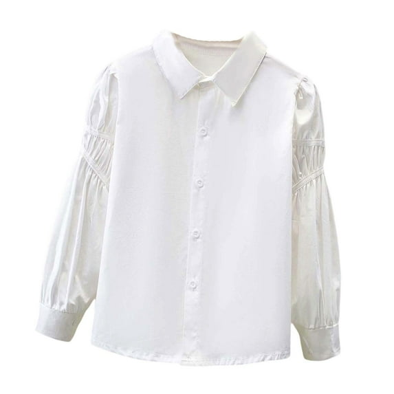 Byoo Little Girls Solid T Shirt Peter Pan Collar Button Down Full Sleeve Shirt for Kids Casual Daily Top