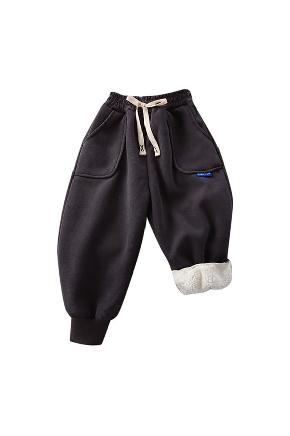 Little Girls Sweatpants Solid Color Lined High Elastic Waist Drawstring Jogger Pants Kids Cozy Soft Trousers