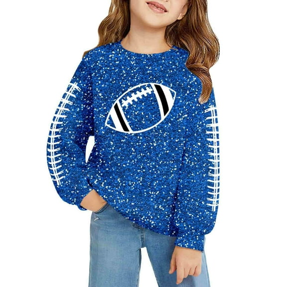 Byoo Little Girls Sweatshirt Glitter Football Print Hooded Sweatshirt Long Sleeve Pullover