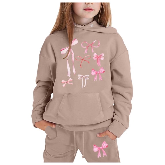 BOW KEY CAT GIRLS FLEECE SWEATSHIRT JOGGER SET - WHITE