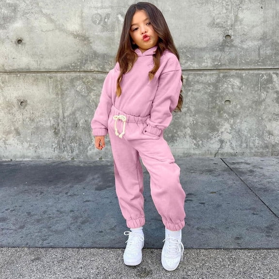 Byoo Little Girls Sweatsuit Sets Solid Color Pullover Hoodie Shirt Sweatpants Outfit Sets Soft Active Kids Clothes Set