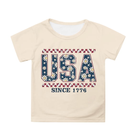 Byoo Little Girls T Shirt Retro America'S 250th Anniversary USA Letter Graphic Crewneck Tshirt