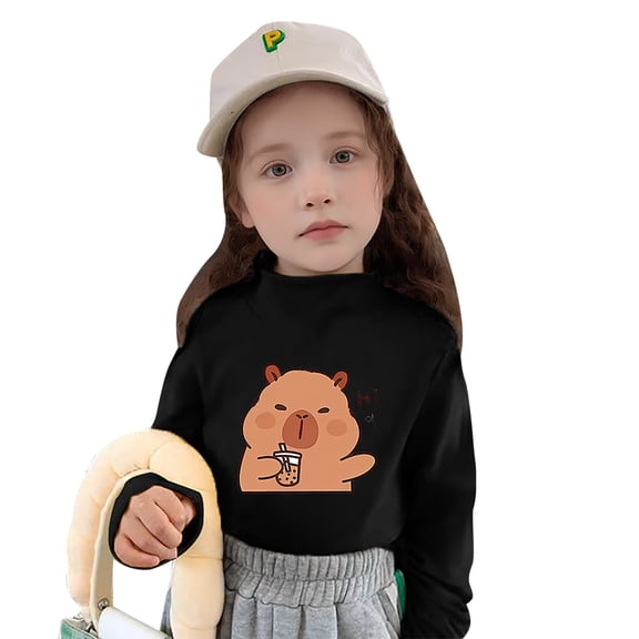 Byoo Little Girls Thermal Shirt Capybara Print Long Sleeve Turtleneck T-Shirt Undershirt
