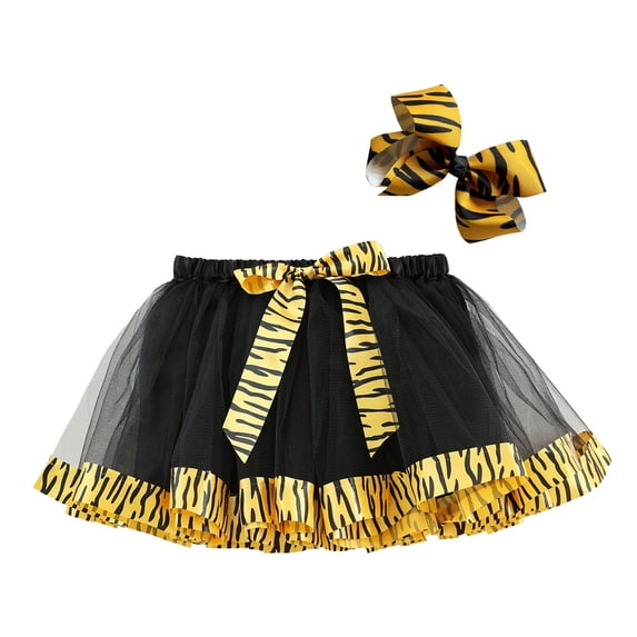 Byoo Little Girls' Tiger Print Tutu Dress Ruffle Sleeve Bow Waist Tulle Party Dress for Carnival Birthday Parties Dresses