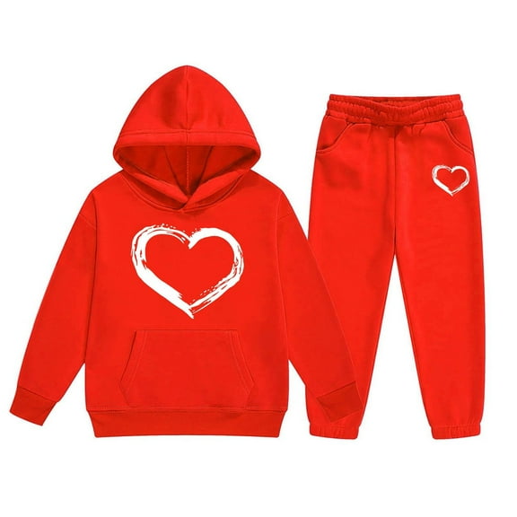 Byoo Little Girls Tracksuit Heart Print Hoodie Sweatpants Outfits Child Kids Casual Sweatsuit