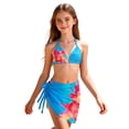 thumbnail image 1 of Byoo Little Girls UPF 50+ Bikini Set Floral Print with Cover Up Skirt Beach Pool Swimsuits,Blue, 1 of 6