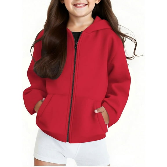 Byoo Little Girls Zip Up Jacket Solid Color Hooded Sweatshirt with Pocket Kids Warm Casual Outerwear Coat