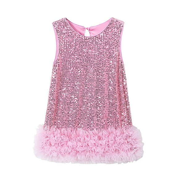 Byoo Mardi Gras Little Girl Dress Sequin Sleeveless Solid Color O-Neck Gown Clothes Relaxed Dresses for Kids