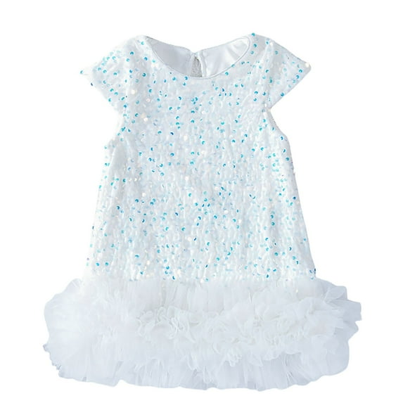 Byoo Mardi Gras Sequin Dress for Infant Girl Solid Color O-Neck Short Sleeved Relaxed Dresses Holiday Kids Gown