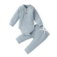 thumbnail image 1 of Byoo Boy 2-Piece Ribbed Outfit Set Solid Color Long-Sleeve Henley Bodysuit Pants Soft Baby Outfits Comfy Romper Set, 1 of 9