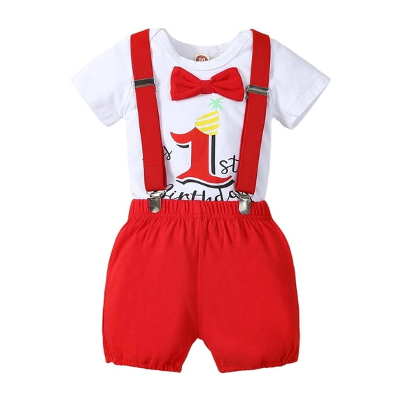 Byoo Newborn Boy First Birthday Suspender Short Set Breathable Bow Tie Outfit