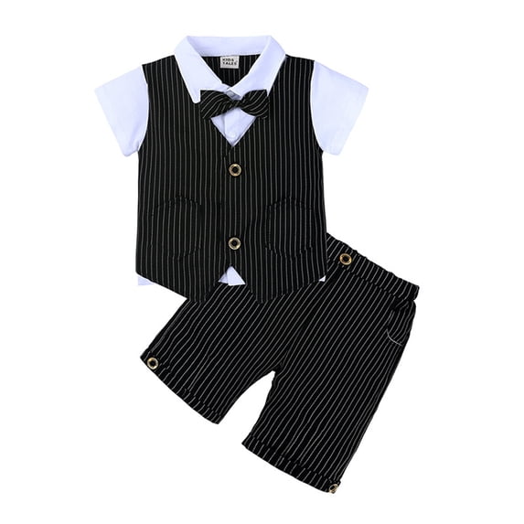 Byoo Newborn Boy Formal Suit Set Solid Vest Button-Front Shirt Shorts Bow Tie Cloth Set Party Wedding Sets for Children