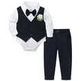 thumbnail image 1 of Byoo Newborn Boy Gentleman Suit Set Floral Print Dress Bodysuit Pants with Bow Tie Formal Outfits Comfort Clothes Set， Navy, 1 of 5