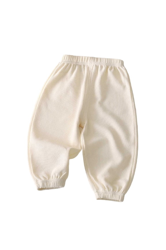 Boy Waffle Knit Panst Solid Color Elastic Waist Soft Waffle Weave Joggers Breathable Lightweight Pull-On Pants,Beige