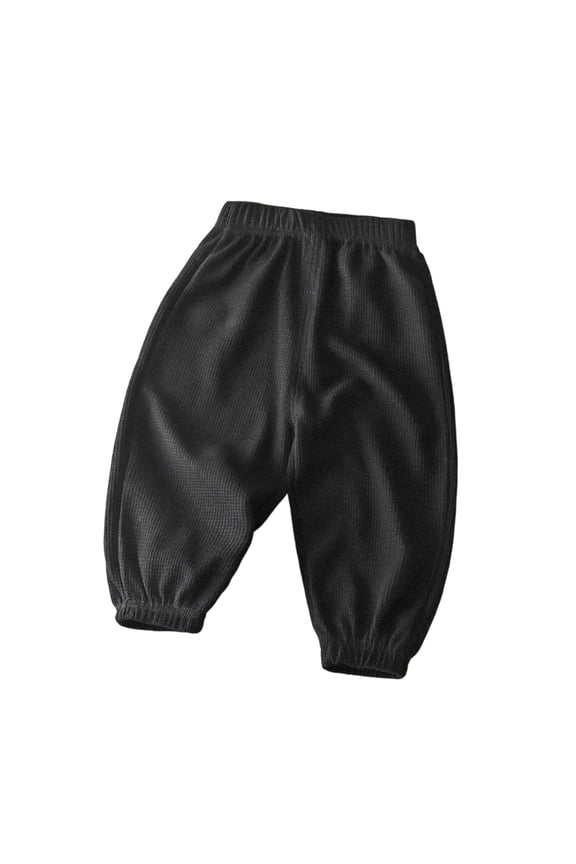 Boy Waffle Knit Panst Solid Color Elastic Waist Soft Waffle Weave Joggers Breathable Lightweight Pull-On Pants