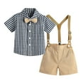thumbnail image 1 of Byoo Newborn Boy's Formal Outfits Short Sleeve Bow Tie Pocket Button Front Shirt Overalls Shorts Set Soft Comfy Classic Wedding Party Outfit, 1 of 7