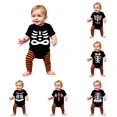 thumbnail image 1 of Byoo Newborn Boys' Bold Graphic Bodysuit Halloween Skeleton Print Short‑Sleeve Crewneck Dress‑Up Romper, OTHER5, 1 of 5