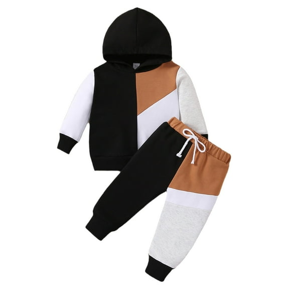 Byoo Newborn Boys Casual Sports Outfits Long Sleeve Patchwork Color Hoodie Sweatpants Set
