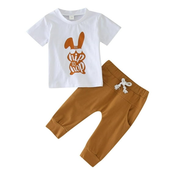 Byoo Newborn Boys' Easter Outfit Set Unisex Bunny Print Short-Sleeve T-Shirt Pants Cute Sweatsuit Sets for Kids