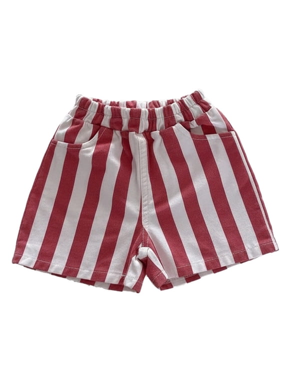 Boys' Striped Casual Shorts Elastic Waist Wide Leg Breathable Pull-On Bottoms for Kids