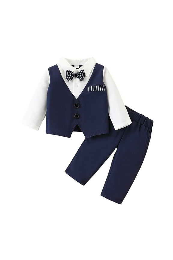 Newborn Boys Suit Formal Long Sleeve Shirt and Pants Wedding Party Outfits, 2-Piece