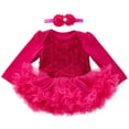thumbnail image 1 of Byoo Newborn Girl Tutu Dresses Carnival Solid Color Full Sleeve Lace Fluffy Mini Dress with Flower Headband Kids Sweet Clothes, 1 of 5