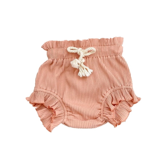 Byoo Newborn Girl's Ribbed Ruffle Bloomers Elastic Drawstring Loose Fit Casual Playwear Shorts,Light Pink