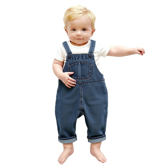 Byoo Newborn Girls Denim Overalls Pants Straight Wide Leg Versatile Jumpsuit with Pockets Durable Baby Infant Jeans