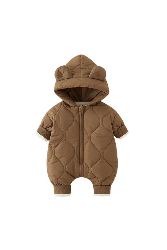Newborn Girls Down Jumpsuit Baby Solid Color Full Zip Hooded Snowsuit Romper Warm Cozy Soft Set