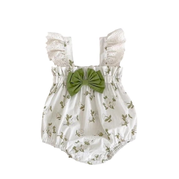 Byoo Girls Floral Print Ruffle Romper with Bow Casual Sleeveless Summer Outfit Set