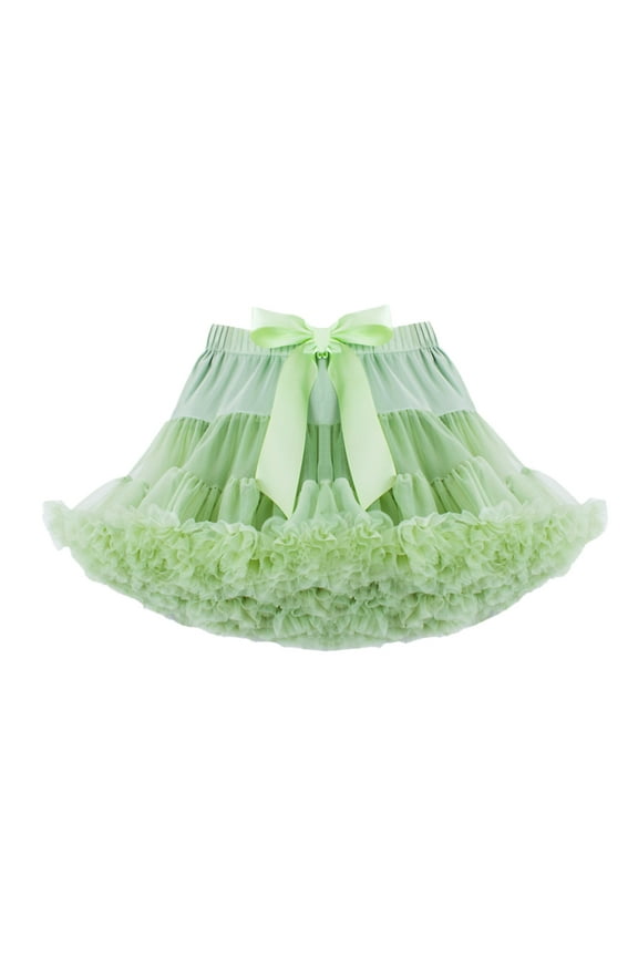 Girls Fluffy Princess Skirt Carnival Solid Color Bow A-Line Soft Mesh Tutu Skirt Soft Daily Dance Skirts