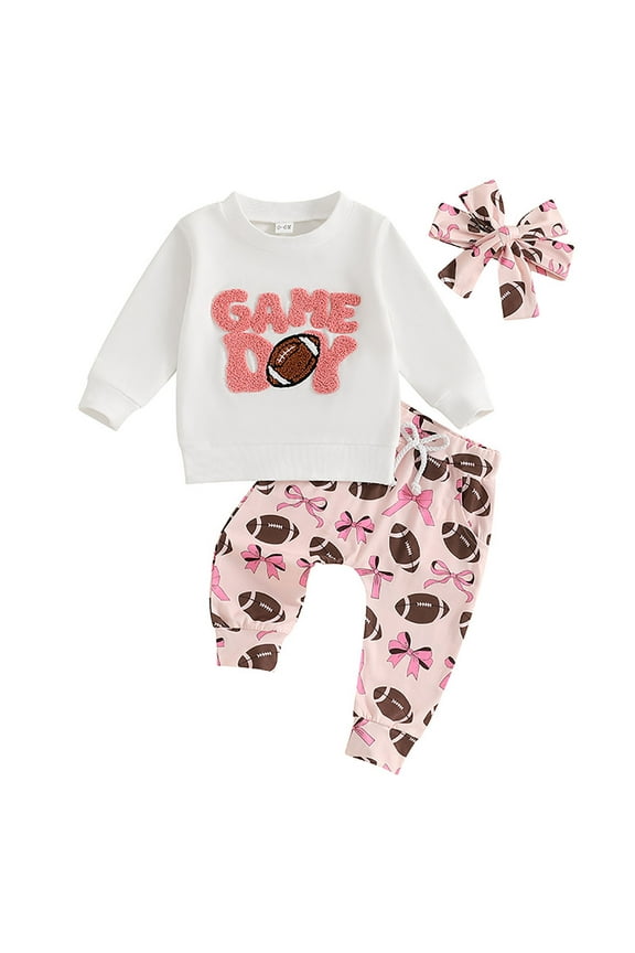 Newborn Girls Outfits Football Game Day Crew Neck Sweatshirt Pants Headband 3Pcs Set