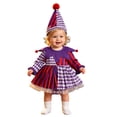 thumbnail image 1 of Byoo Newborn Girls' Pom Pom Harlequin Print Dress Long Sleeve Bodysuits Halloween Role Play Jumpsuit, Purple, 1 of 4