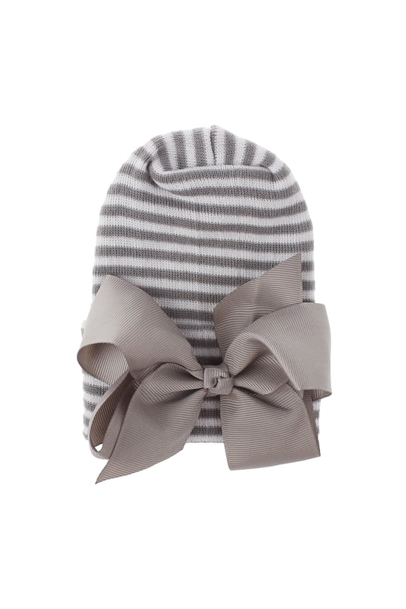 Girls Soft Beanie Large Bow Accent Striped Pattern Daily Caps