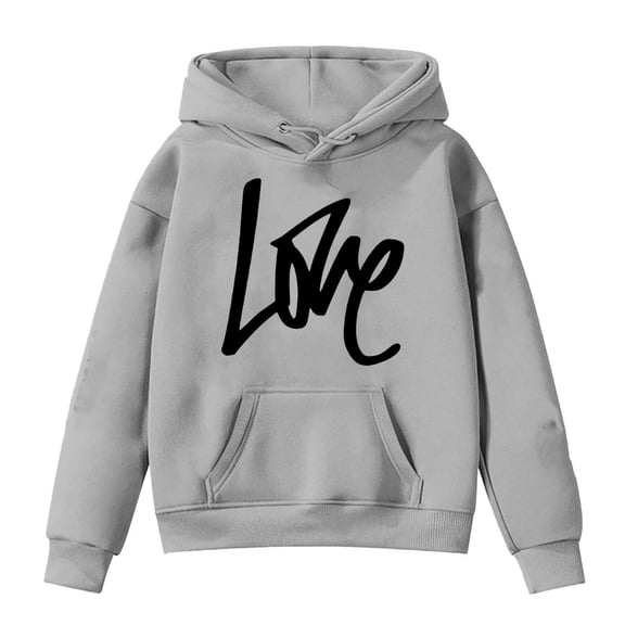 Byoo Oversized Big Girls Hoodie Valentines Letter Graphic Kangaroo Pockets Hooded Casual Sweatshirts Active Outdoor Children Shirt