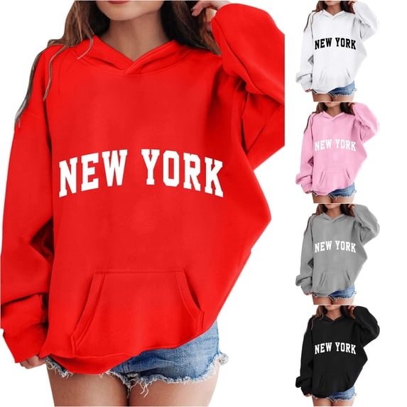 Byoo Oversized Hoodie for Toddler Girl New York Letter Print Long‑Sleeve Sweatshirts Tops