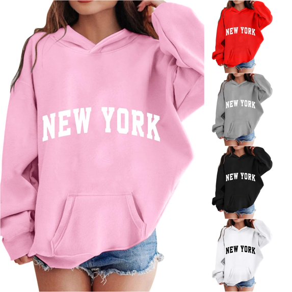 Byoo Oversized Hoodie for Tween Girl New York Letter Print Long‑Sleeve Sweatshirts Tops