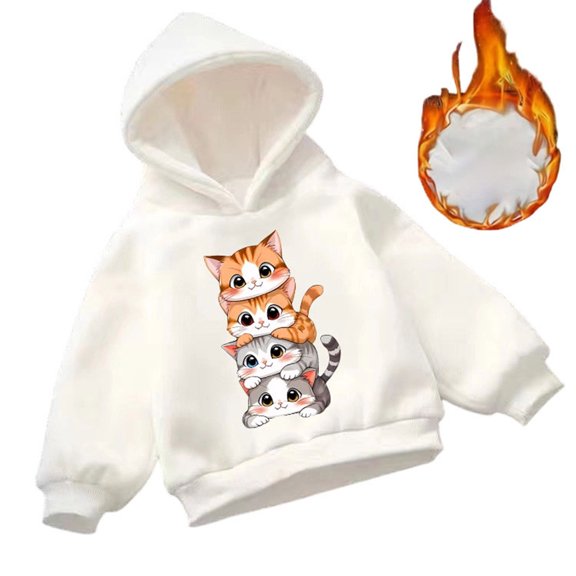 Byoo Oversized Little Girls Hoodie Cute Cat Graphic Full Sleeved Hooded Sweatshirt Soft Warm Pullover Top