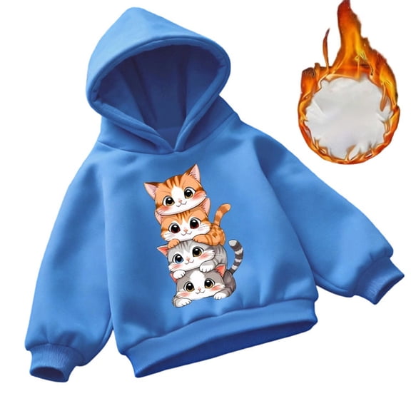 Byoo Oversized Toddler Girls Hoodie Cute Cat Graphic Full Sleeved Hooded Sweatshirt Soft Warm Pullover Top