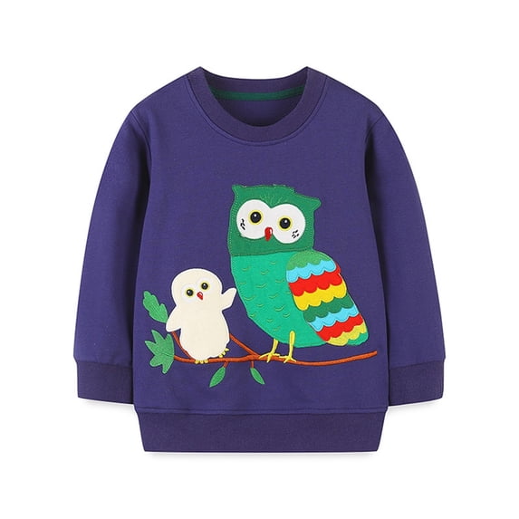 Byoo Owl Graphic Sweatshirts for Little Boy Soft Cotton O-Neck Full Sleeve Pullover Sweatshirt Classic Casual Top for Kids,Dark Purple