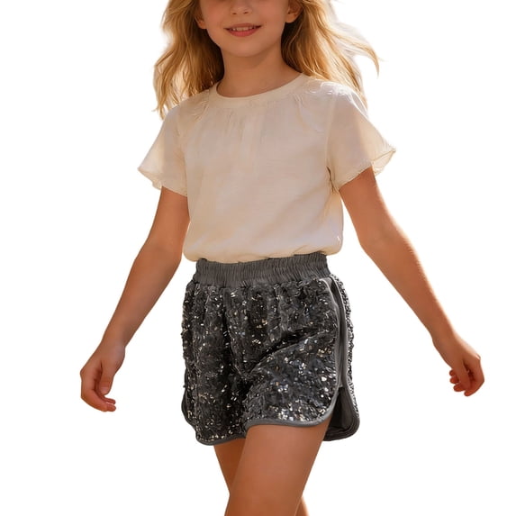 Byoo Party Sequin Shorts for Girl Elastic Waist High Rise Casual Shorts Kids Dance Soft Pants