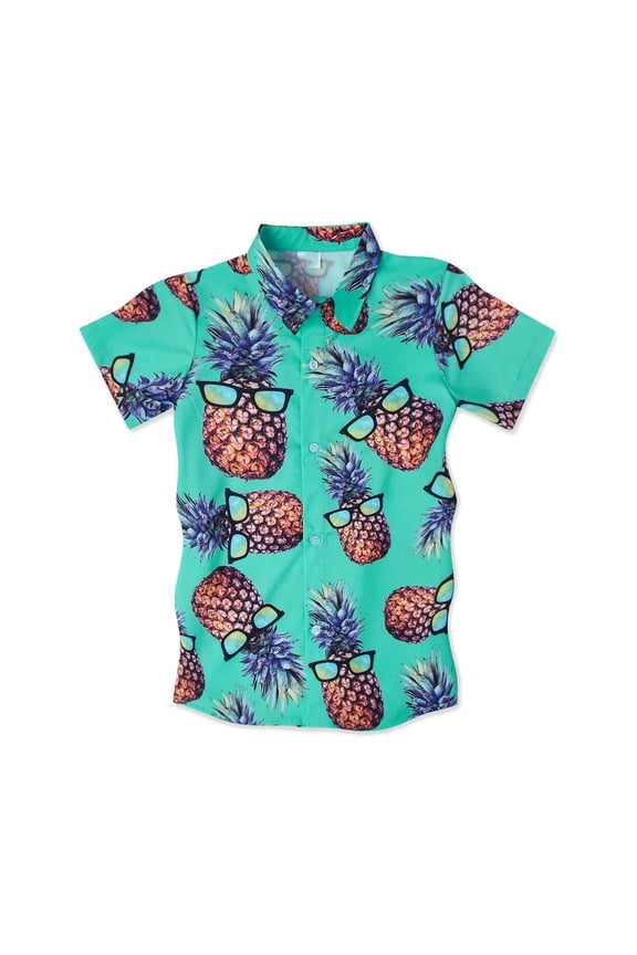 Pineapple Print Toddler Boys Classic Button Down Shirt Short Sleeved Lapel Collar Tee Com fortable Soft Top