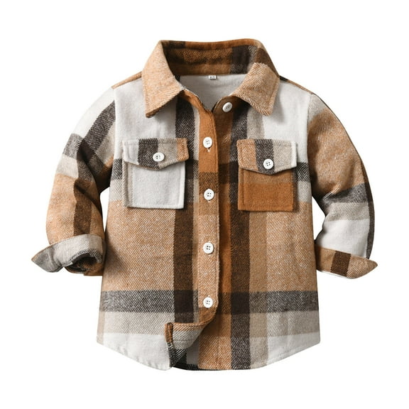Byoo Plaid Boys Coat Lapel Button Down Pullover Long Sleeved Tops Casual Comfortable Soft Jacket