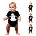 thumbnail image 1 of Byoo Playful Graphic Bodysuit for Newborn Girls Halloween Skate Ghost Print Short‑Sleeve Crewneck Romper Fall Outfit, OTHER2, 1 of 5